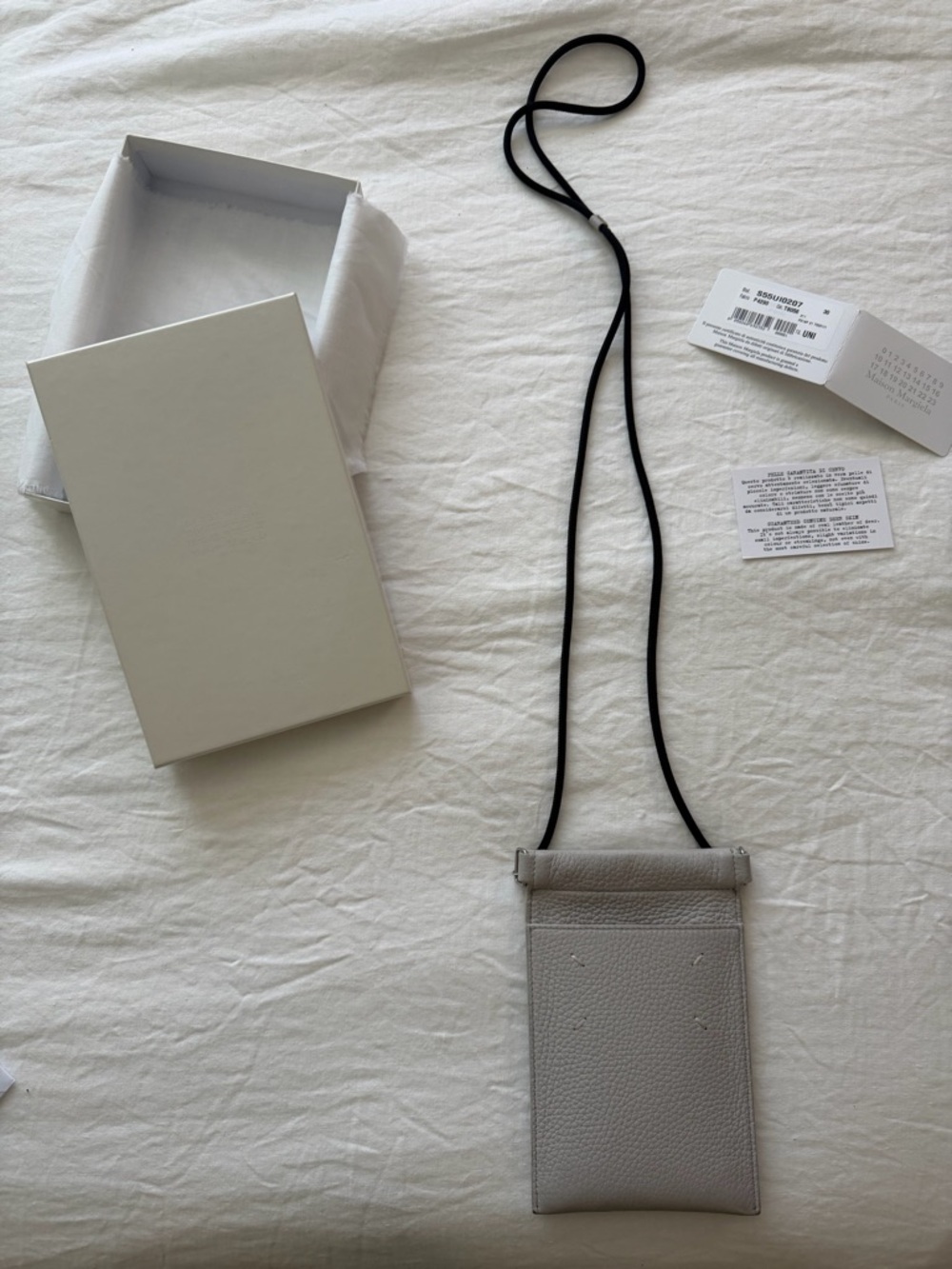 Maison Martin Margiela Light Gray Leather Crossbody Pouch with Black Strap